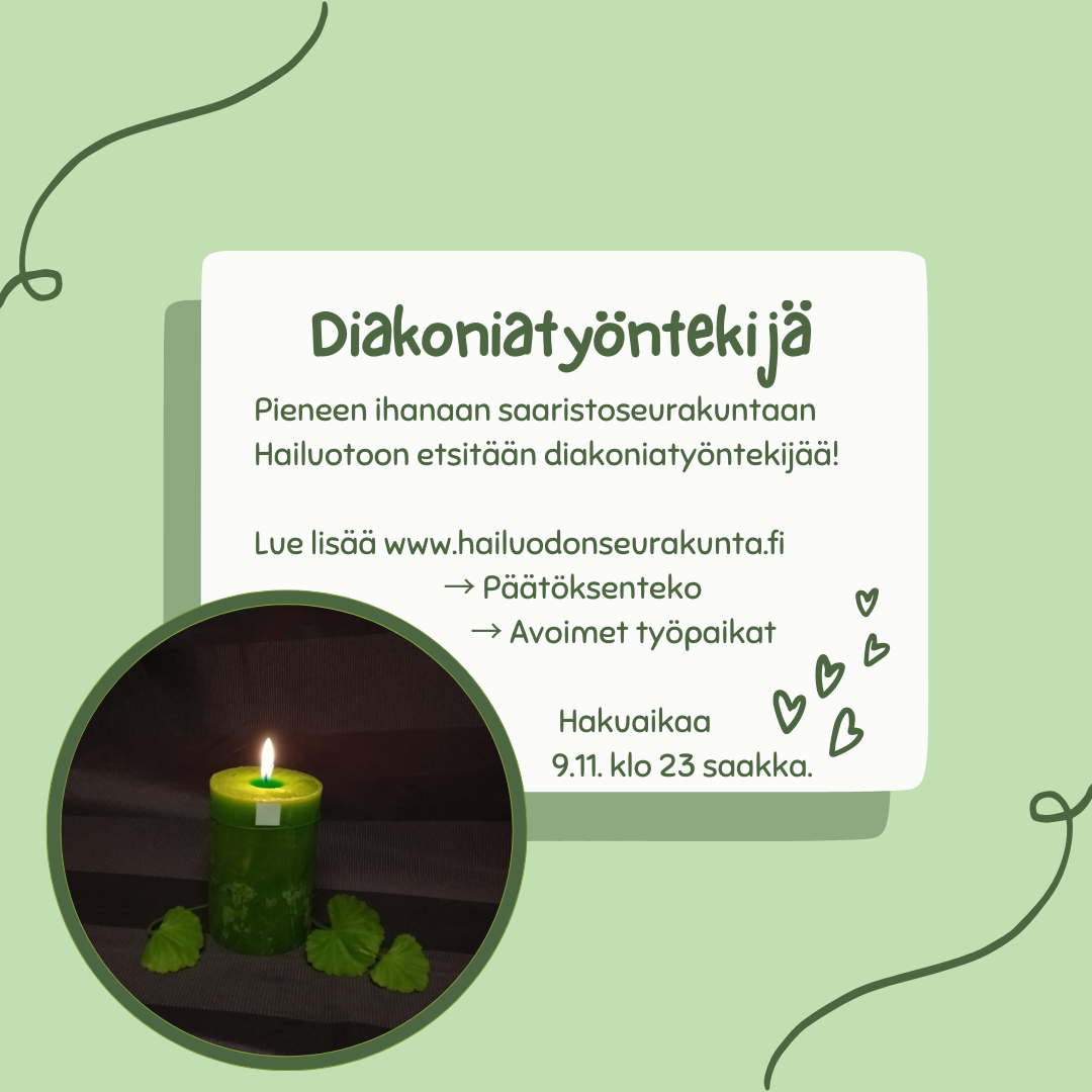 Kuvassa vihreä kynttilä, jossa samankaltainen valkea merkki, kuin virkaansa vihkimyksen saaneiden diakoniat...