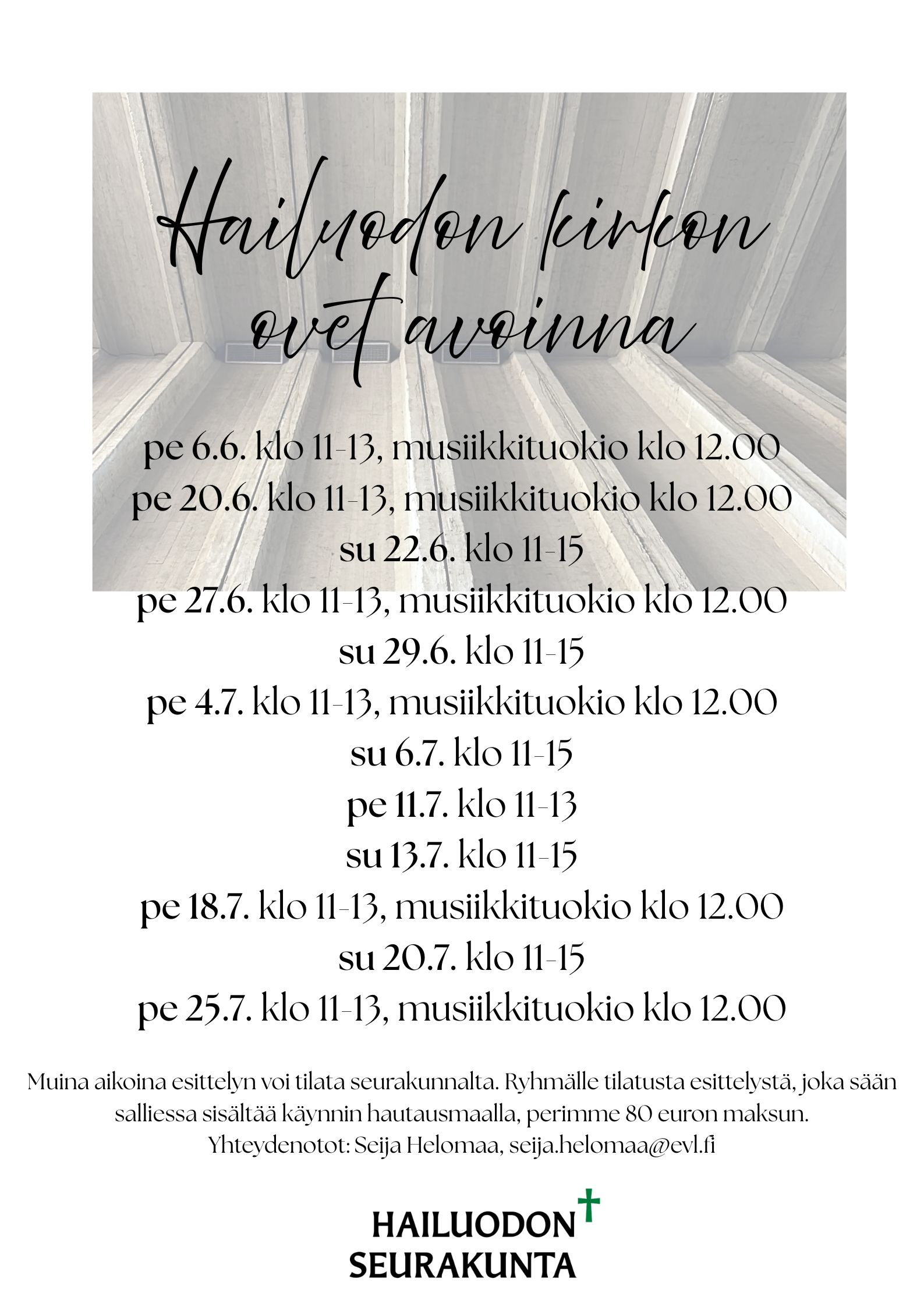 pe 6.6. klo 11-13, musiikkituokio klo 12.00 pe 20.6. klo 11-13, musiikkituokio klo 12.00 su 22.6. klo 11-15...