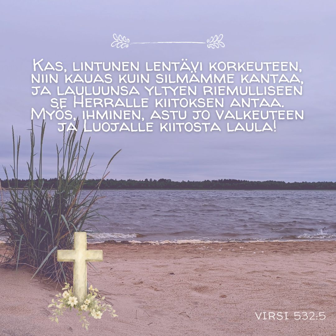 kuvassa merimaisema ja virren sanoja